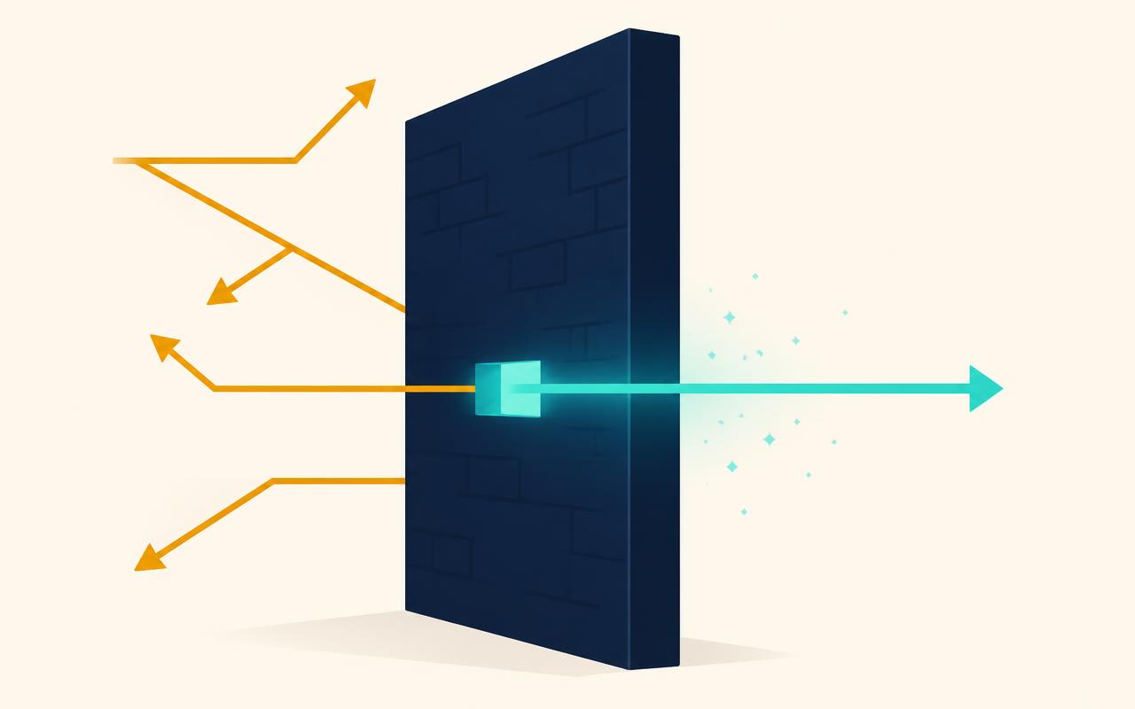 Diagramme : des flèches rebondissent sur le mur de l'algorithme Amazon, une seule le traverse